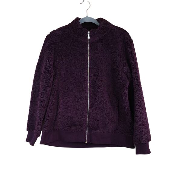 Calvin Klein Sherpa Fleece Fluffy Comfy Cozy Plush Purple Zip-Up Teddy Jacket - Picture 1 of 8